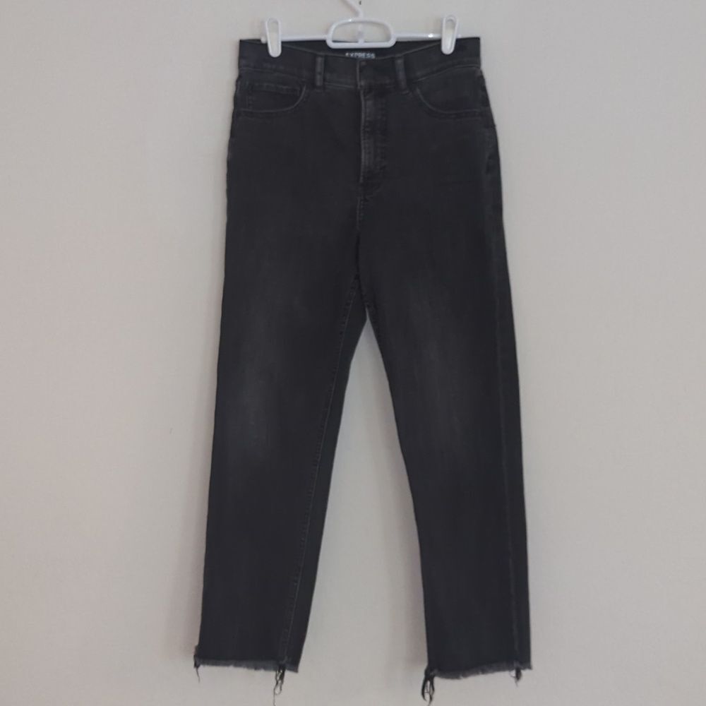 Express Mom Jean Super High Rise Black Raw Hem Denim - Size 2
